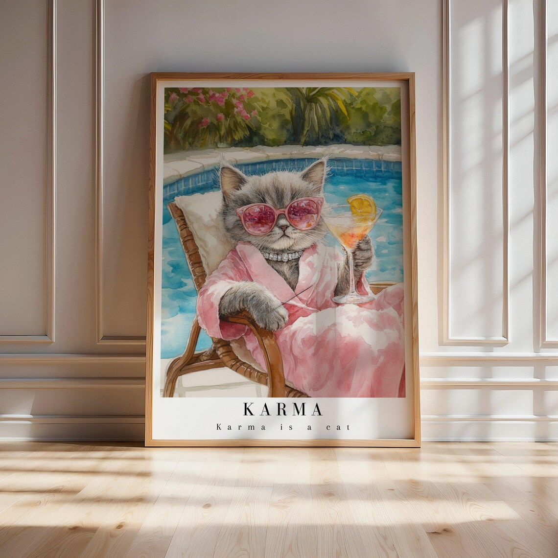 Karma Is A Cat Watercolor Art Print, Preppy Cat - Image 2