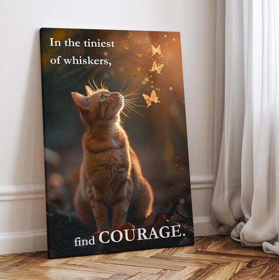 Tabby Cat With The Butterflies Majestic Art Print Or Canvas Kitten Inspiring Magical Poster Ginger Nursery Inspirational Quote