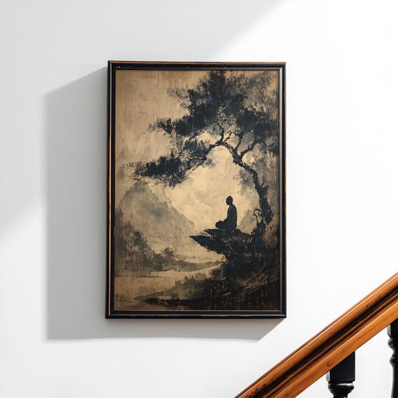 Gloomy Zen Buddha Wall Art Poster Or Canvas Print Bodhi Tree Solitude Meditation Chinese Style Vintage Spiritual Decor