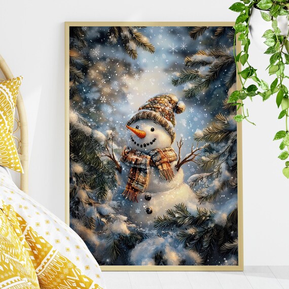 Whimsical Evergreen Snowman Winter Wonderland Christmas Poster