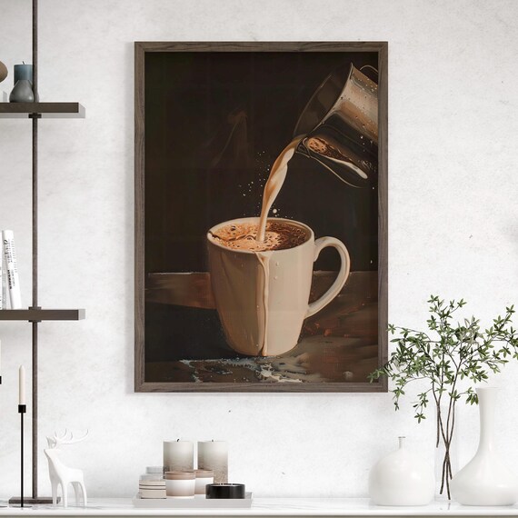 Milk Being Poured into a Coffee Cup Realistic Still Life Poster
