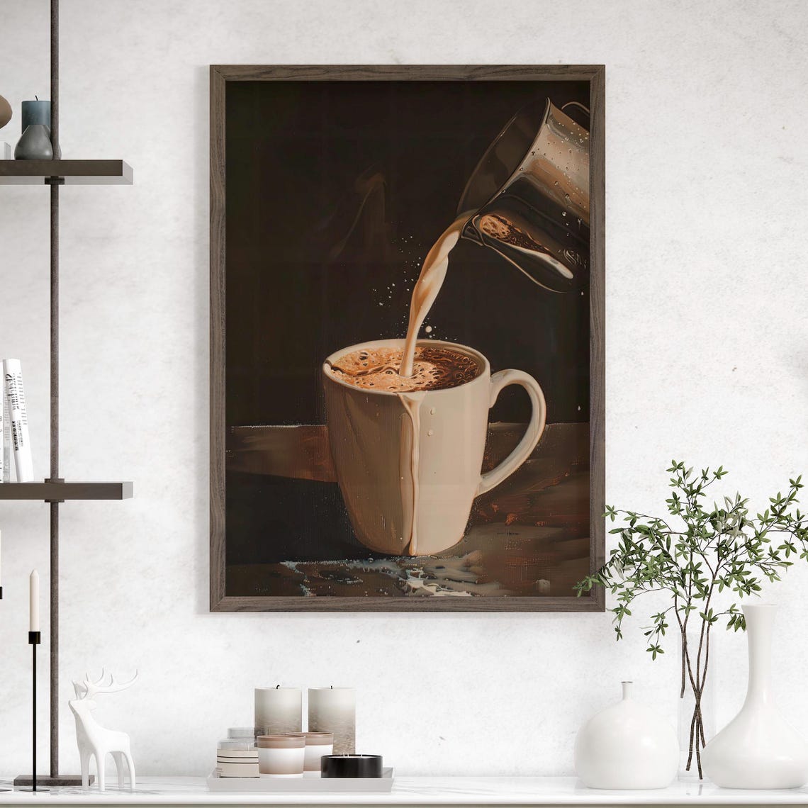 Milk Being Poured into a Coffee Cup Realistic Still Life Poster