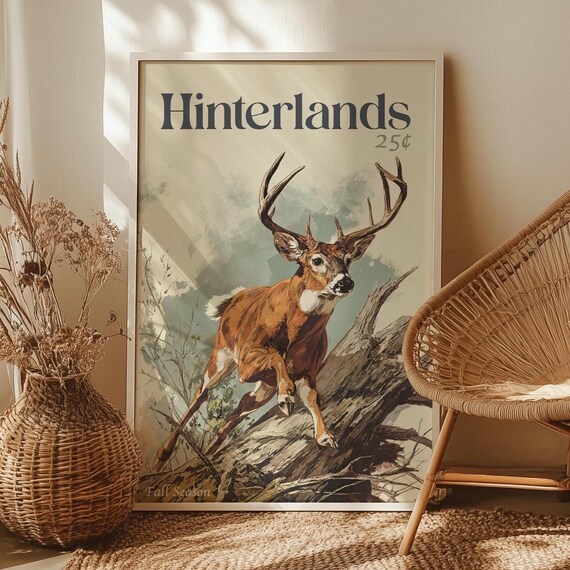 Vintage Stag Art Print Poster Or Canvas Retro Hunting Fall Deer Gift For Dad Rustic Outdoorsman Country Wall
