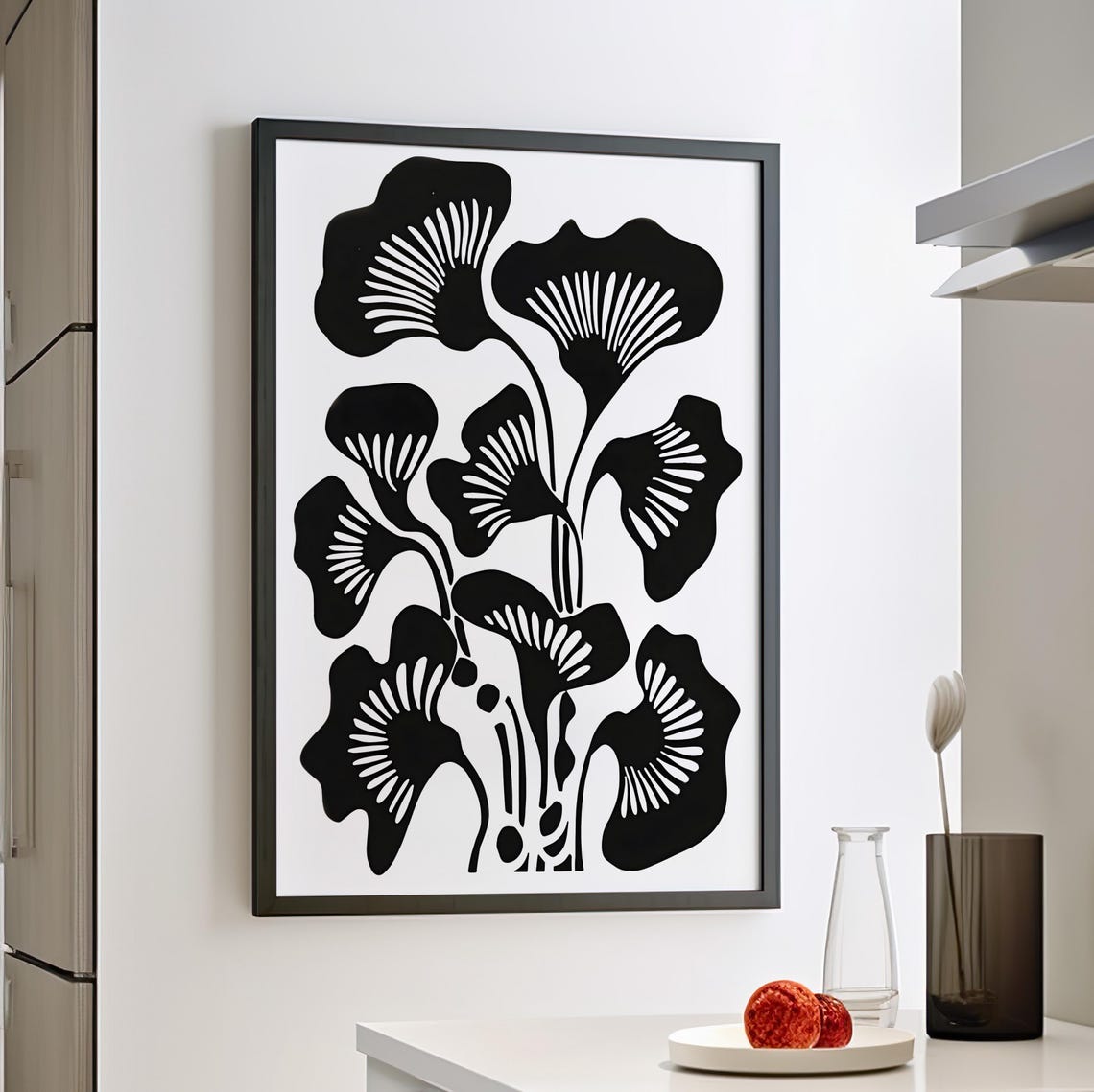Black White Ginkgo Botanical Line Art Minimalist Floral Wall Poster