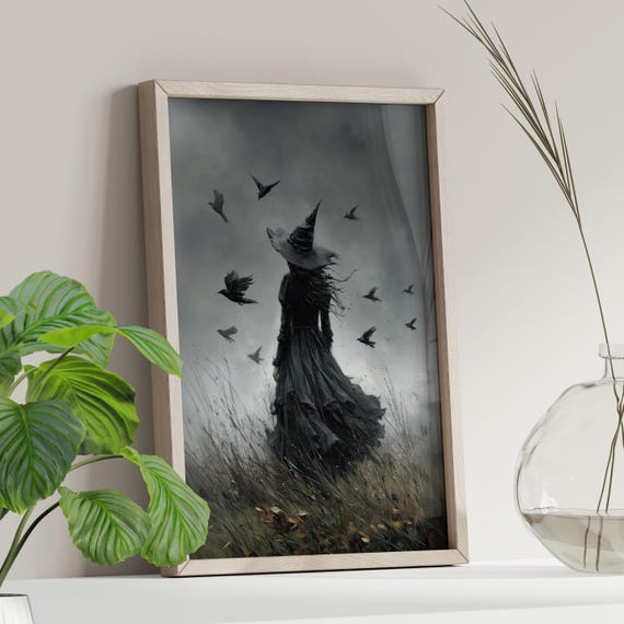 Dark Witch Wall Art Poster Or Canvas Print Academia Halloween Decor Gothic Victorian Moody Vintage Fantasy Painting