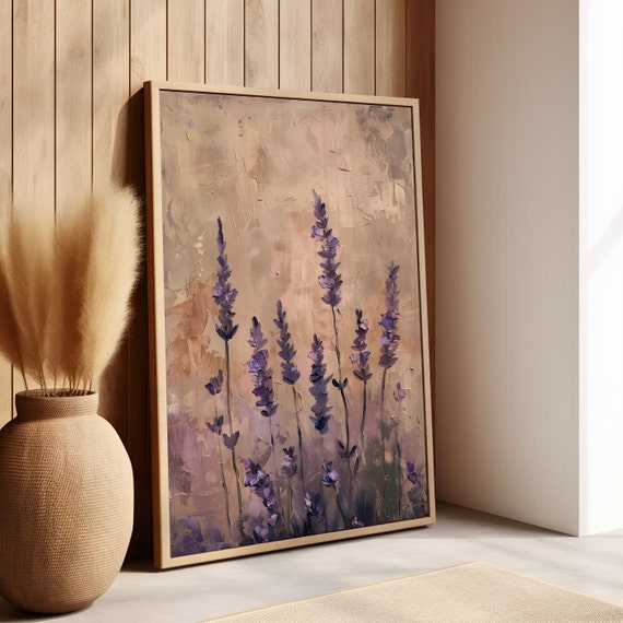Lavender Flower Vintage Wall Art Or Canvas Floral Decor Purple Poster Print Botanical Farmhouse