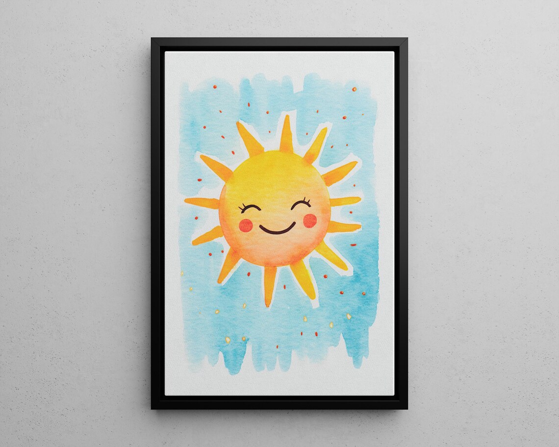 Smiling Watercolor Sun Cheerful Nursery Sunshine Kids Room Art Poster