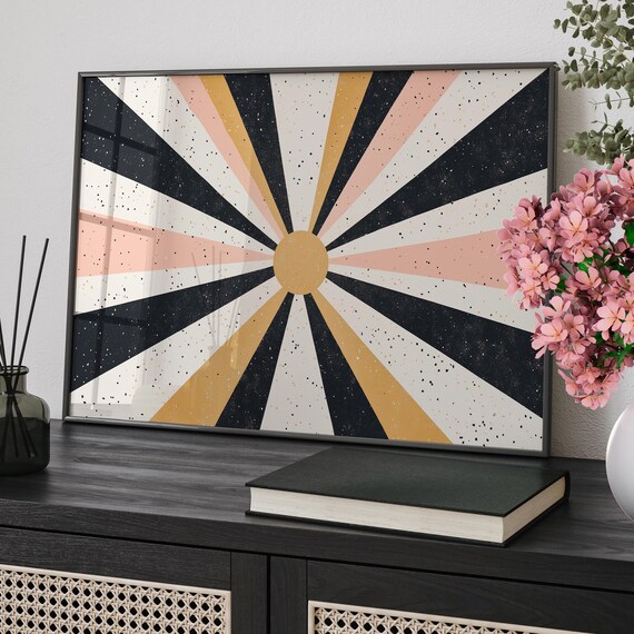 Abstract Sunburst Starry Night Sky Wall Art Poster Or Canvas Print Geometric Minimalist Sun Modern Sunshine Home Decor
