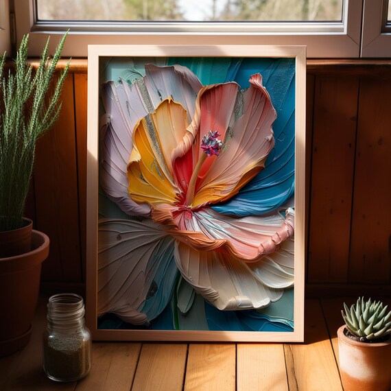 Colorful Hibiscus 3d Painting Poster Or Canvas Print Abstract Floral Art Realistic Flower Home Decor Botanical Nature Wall
