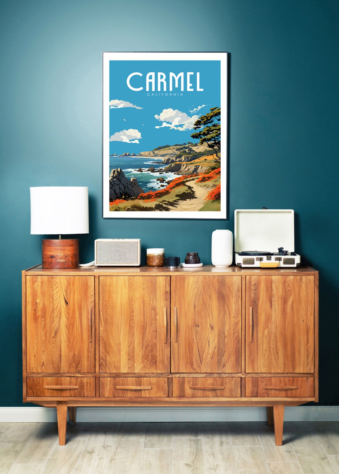 Carmel California Rocky Coast Cypress Wildflowers Retro Travel Poster - Image 3
