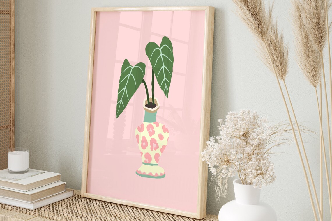 Pastel Vase Botanical Animal Pattern Art Print