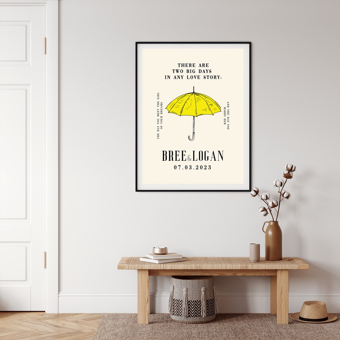 Personalized Wedding Sign, Yellow Umbrella Art Print - Image 2