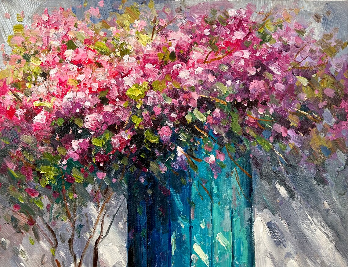Blue Door Pink Bougainvillea Mediterranean Entryway Art Print - Image 5