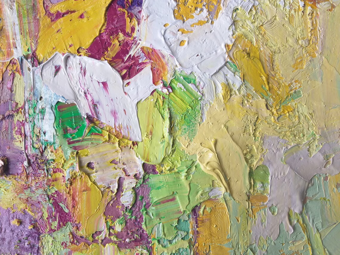 Colorful Impasto Yellow Pink Abstract Floral Modern Art Print - Image 5