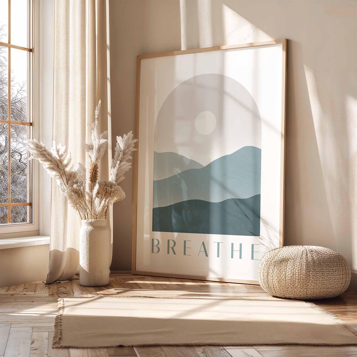 Blue Mountains Landscape Print, Breathe Quote Art