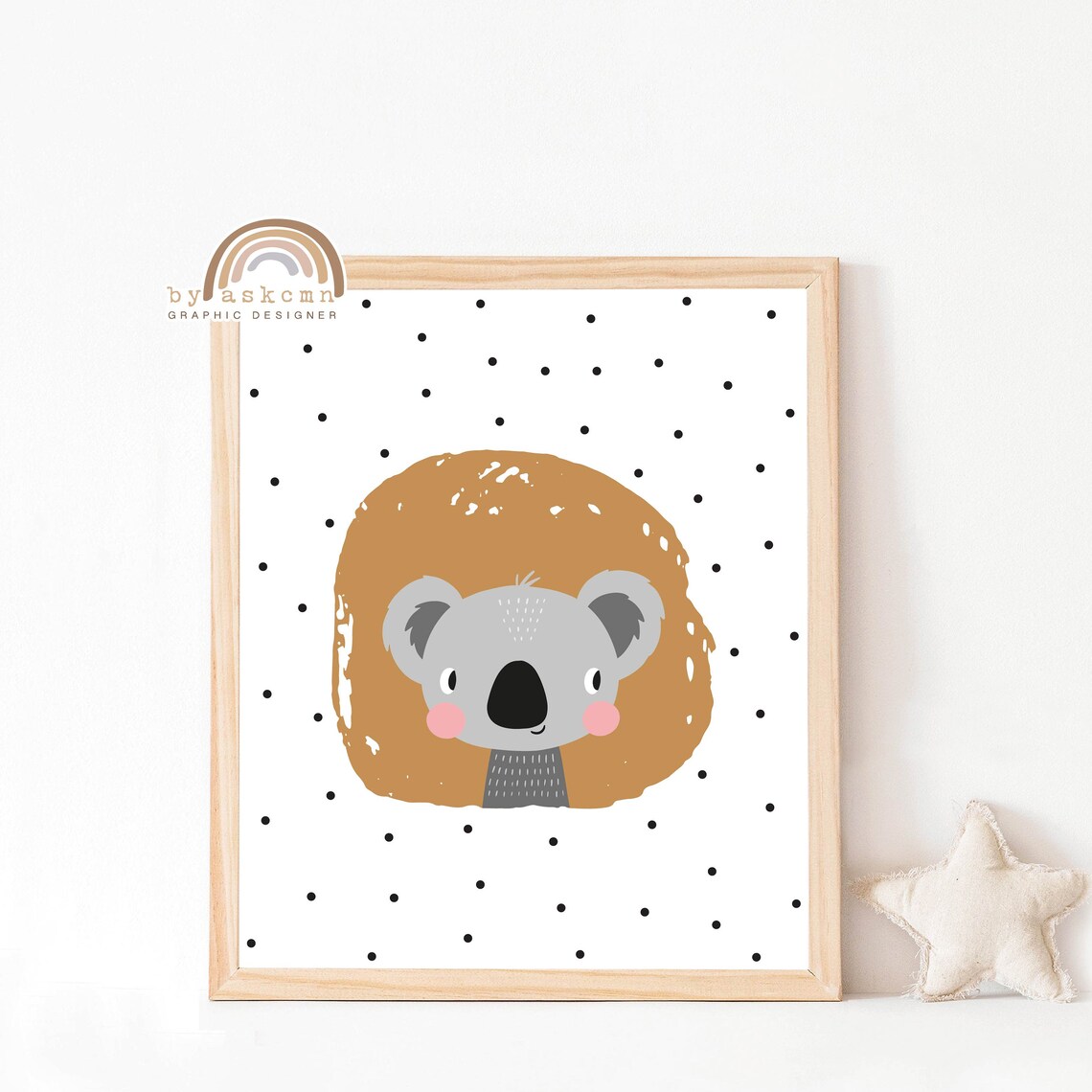 Cute Baby Koala Nursery Tan Circle Safari Kids Room Decor Poster - Image 4