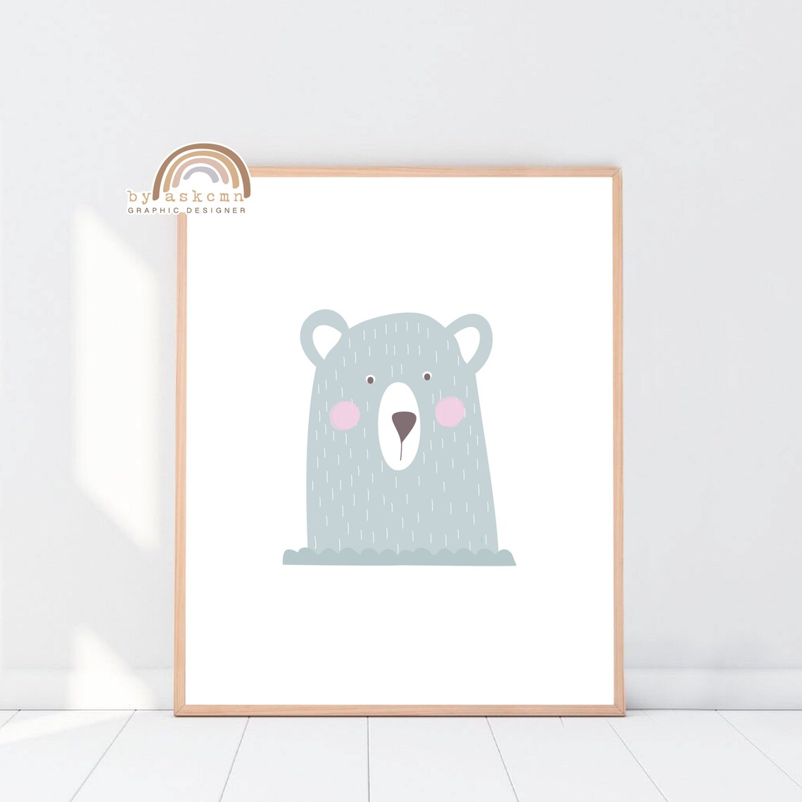 Gray Bear Face With Pink Cheeks Minimalist Nursery Animal Poster - Image 5