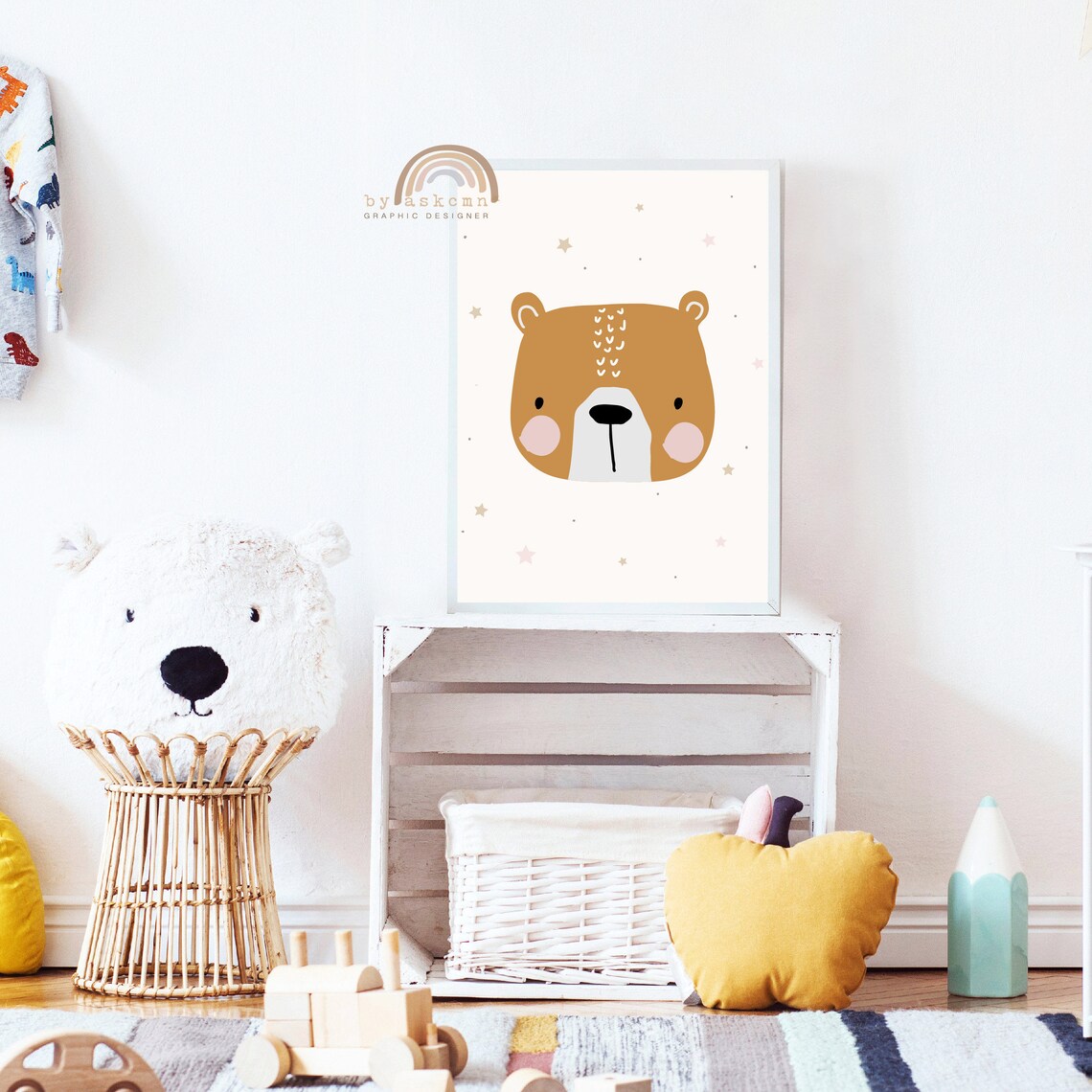 Caramel Bear Pink Blush Cheeks Starry Cute Nursery Animal Wall Decor Poster - Image 5