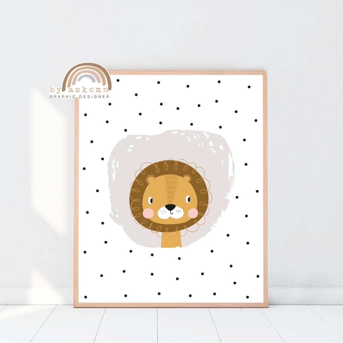 Cute Lion Nursery Wall Decor Poster with Gray Splash Polka Dots - Image 5