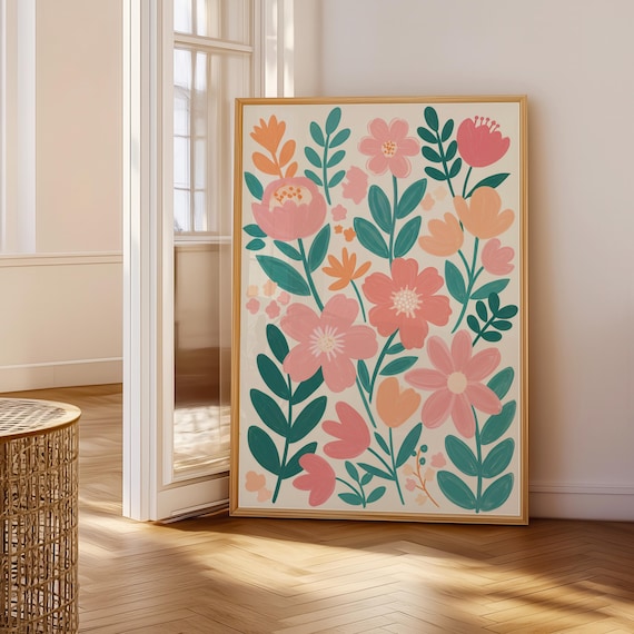Bright Abstract Flower Botanical Print Spring Floral Wall Art Modern Pink And Green Prints Colorful Poster