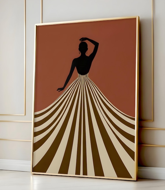 Abstract Woman Silhouette Striped Gown Terracotta Modern Fashion Art Poster