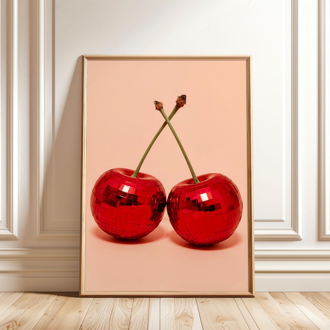 Disco Ball Cherries Red Mirrorball Trendy Fruit Kitchen Poster