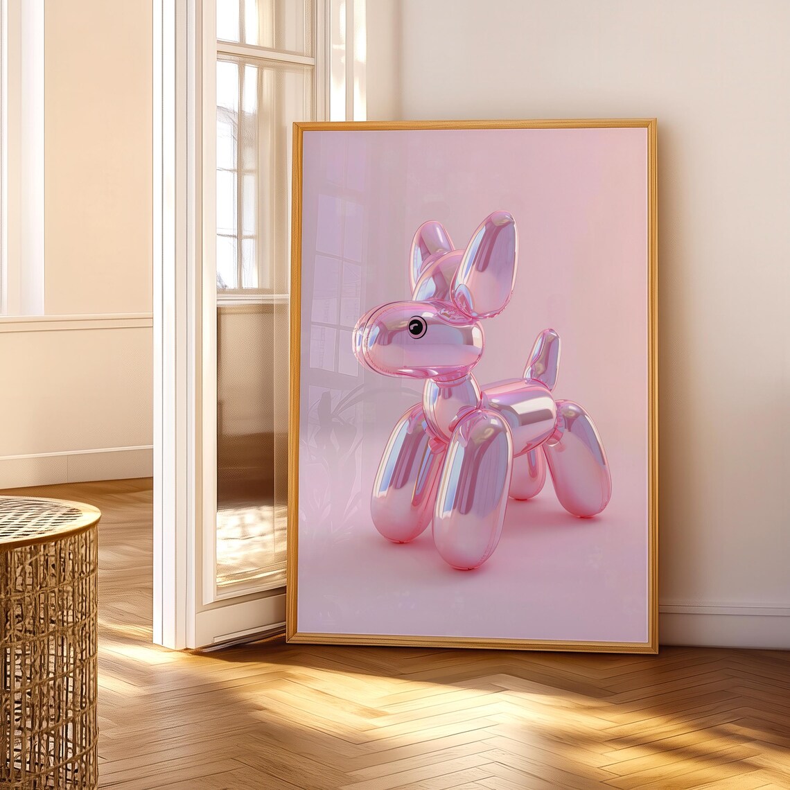 Pink Holographic Balloon Dog Puppy Pop Art Trendy Dorm Wall Poster