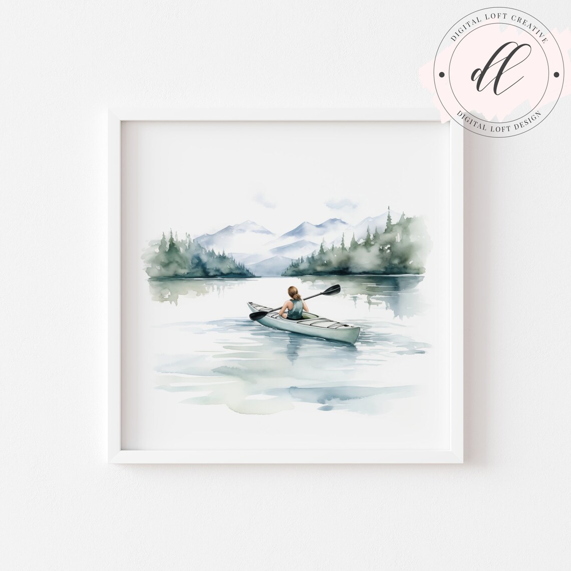 Watercolor Kayaker on Mountain Lake Serene Adventure Art Poster - Image 2