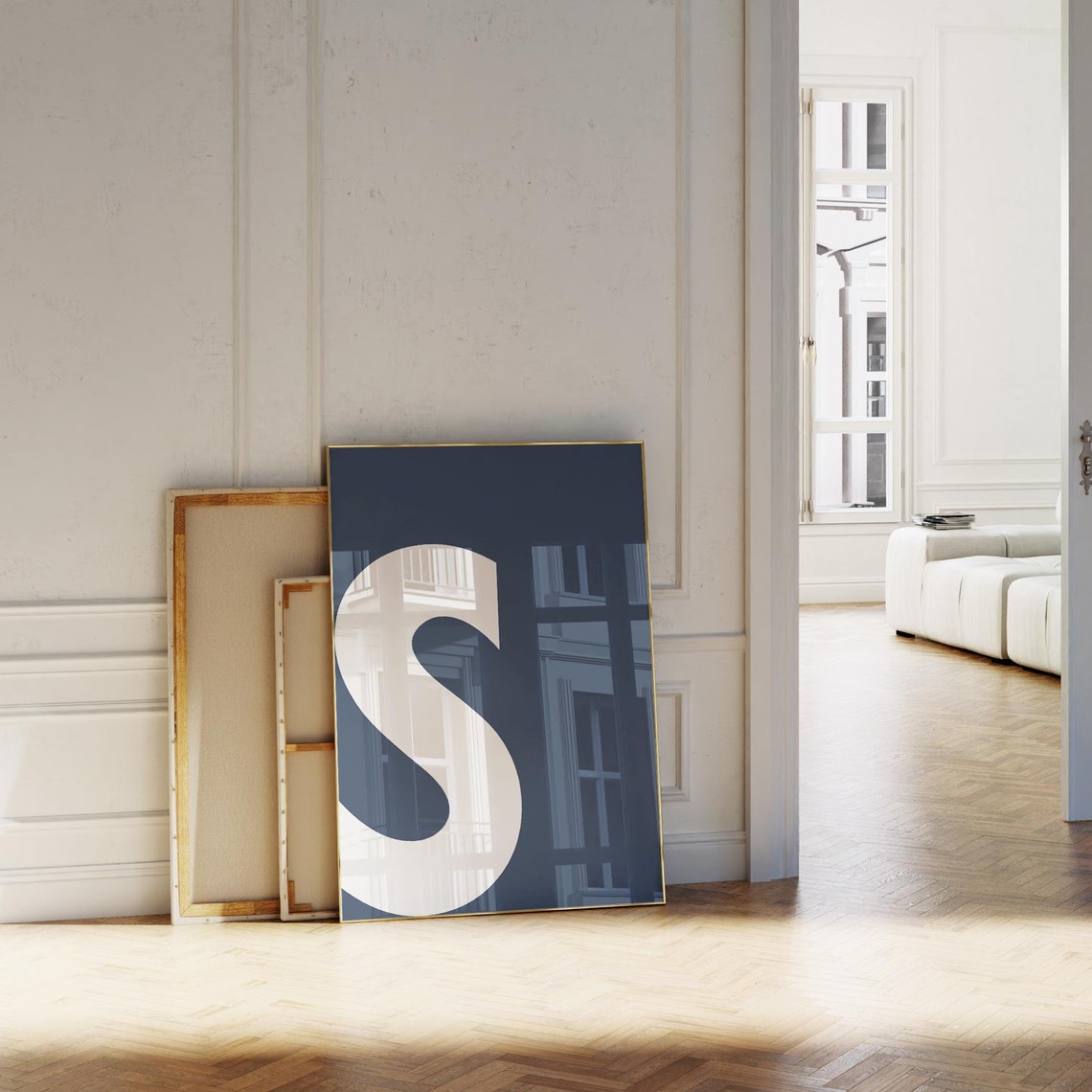 Navy Blue Initial S Print Bold Alphabet Wall Art Monogram Poster Preppy Room Letters