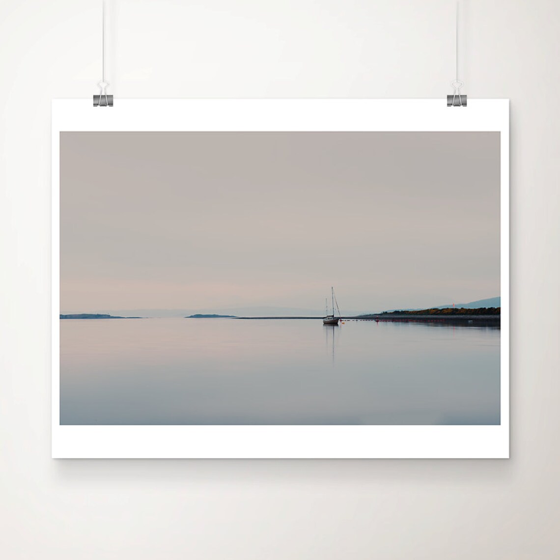 Solitary Sailboat Drifting On The Misty Loch Etive At Dusk Print