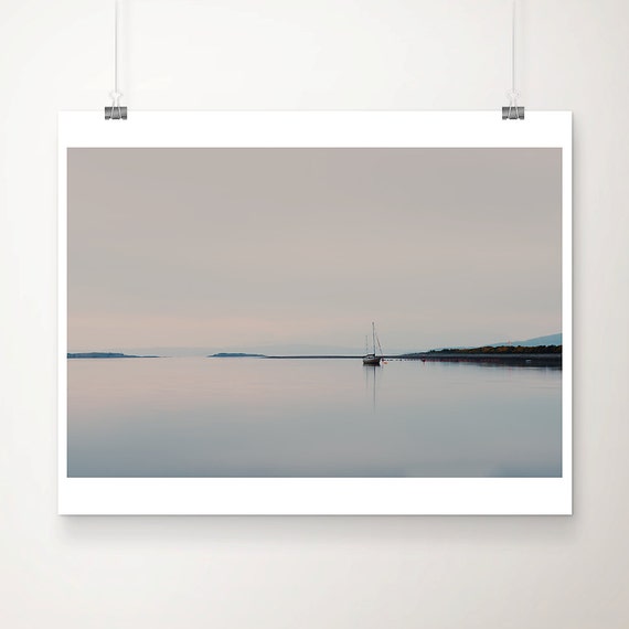 Loch Etive Photograph Sunset Sail Boat Print Wilderness Nautical Decor Europe Travel Wanderlust Art