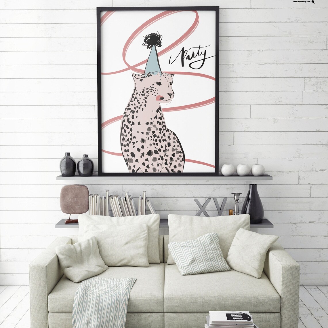 Party Leopard Wearing Party Hat Pink Nursery Animal Illustration Poster - Image 3