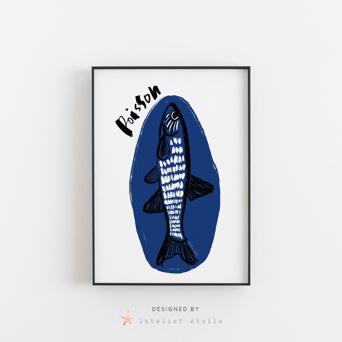 Poisson Blue Fish Illustration French Seafood Kitchen Poster - Image 4