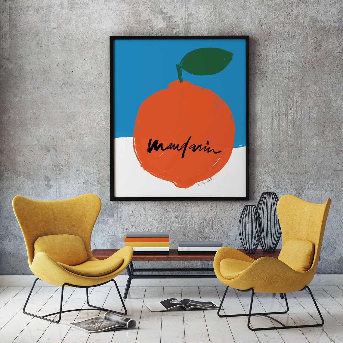 Mandarin Orange Bold Pop Art Blue Kitchen Fruit Illustration Poster - Image 2