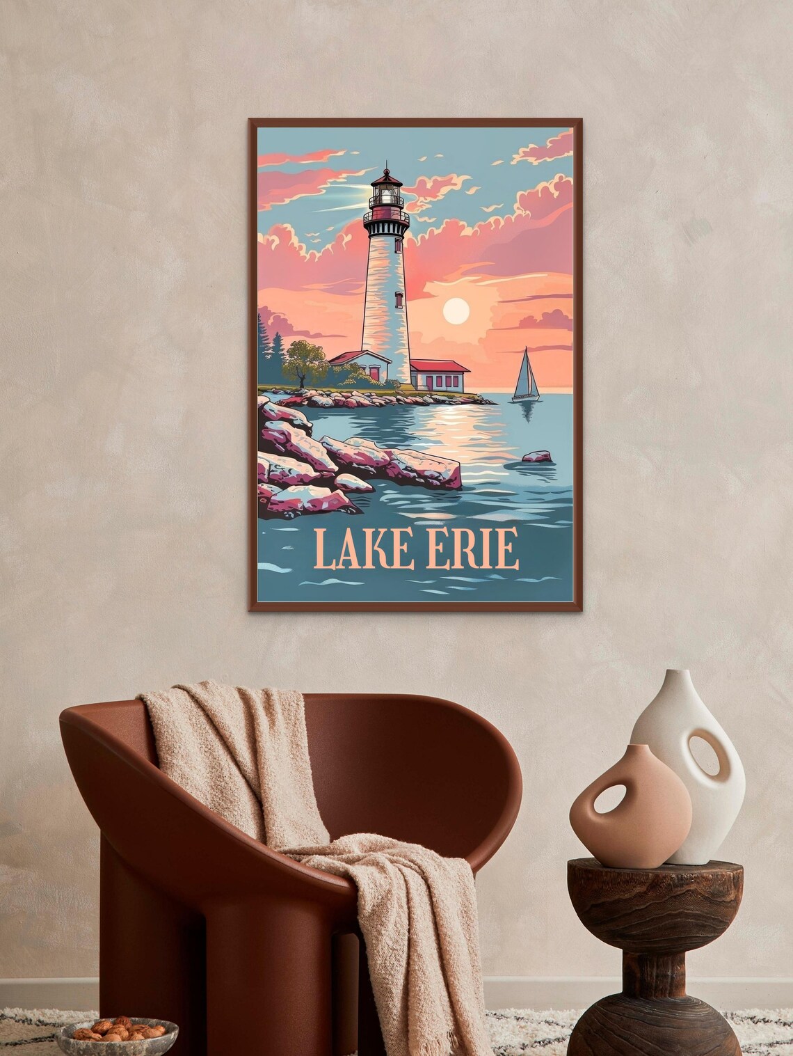 Lake Erie Lighthouse Vintage Travel Poster, Coastal Scene - Image 2