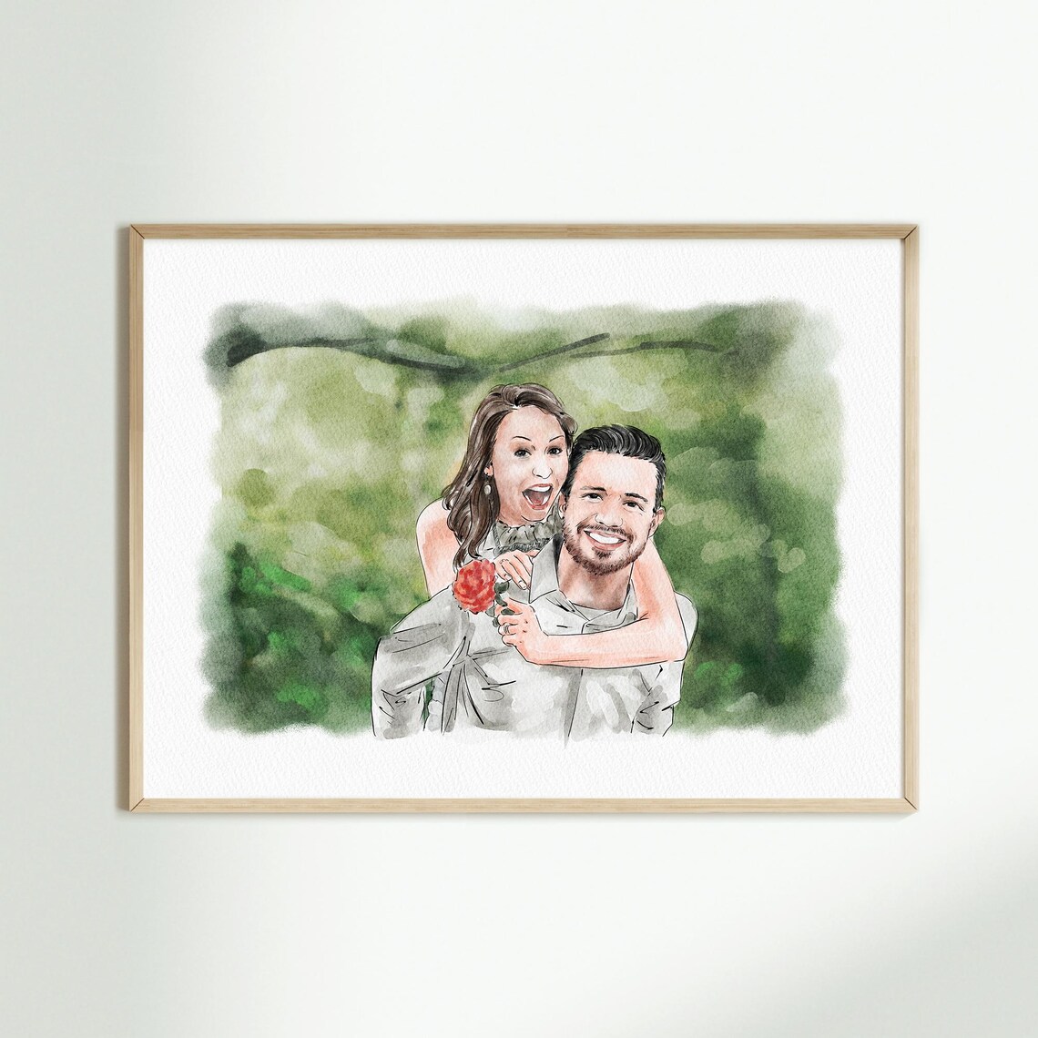 Laughing Couple in the Garden Watercolor Love Portrait Poster