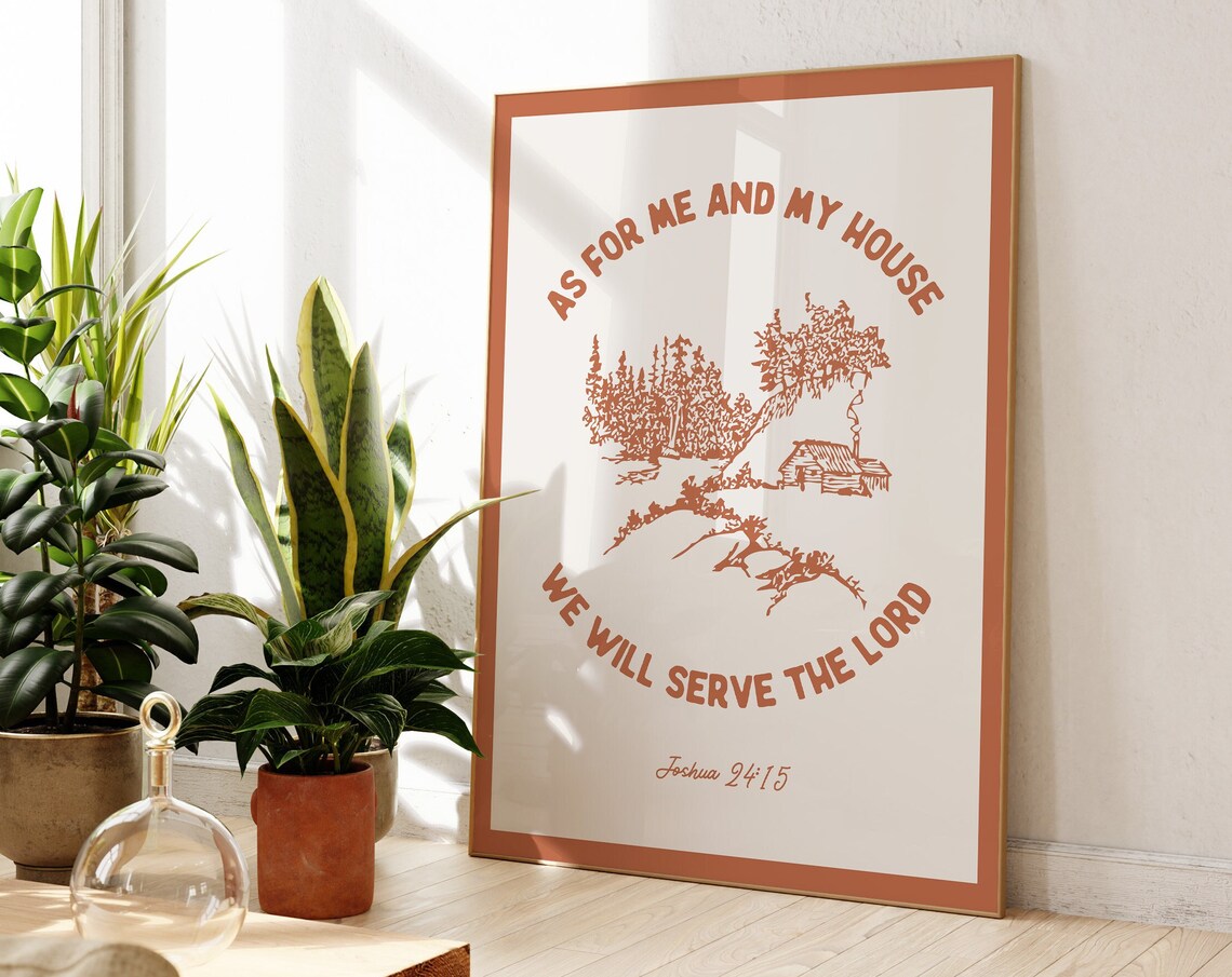 Joshua 24 15 We Will Serve The Lord Terracotta Cabin Bible Verse Wall Art