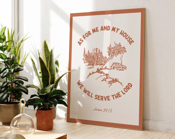Joshua 24 15 We Will Serve The Lord Terracotta Cabin Bible Verse Wall Art