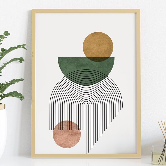 Abstract Shapes Geometric Print Emerald Green Nordic Wall Art Mid Century Modern Circle Poster Boho Arch Wall Decor