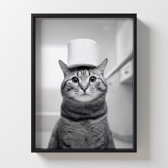 Funny Tabby Cat Toilet Paper Print Wallart 5 Sizes Included