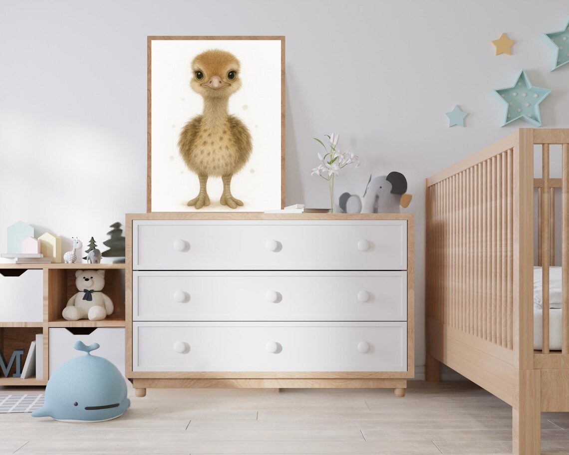 Safari Nursery Baby Ostrich Art Print, Cute Jungle Bird - Image 2