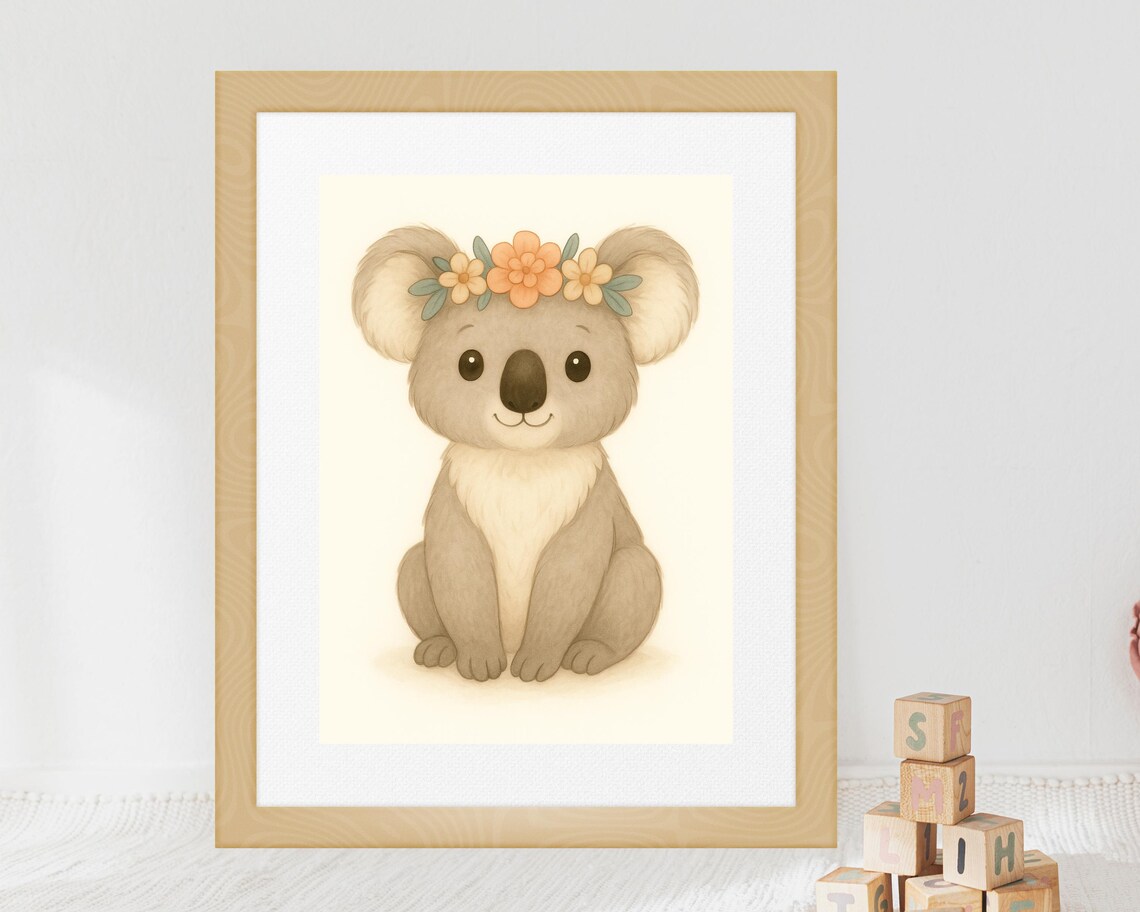 Boho Safari Koala Nursery Print, Watercolor Animal