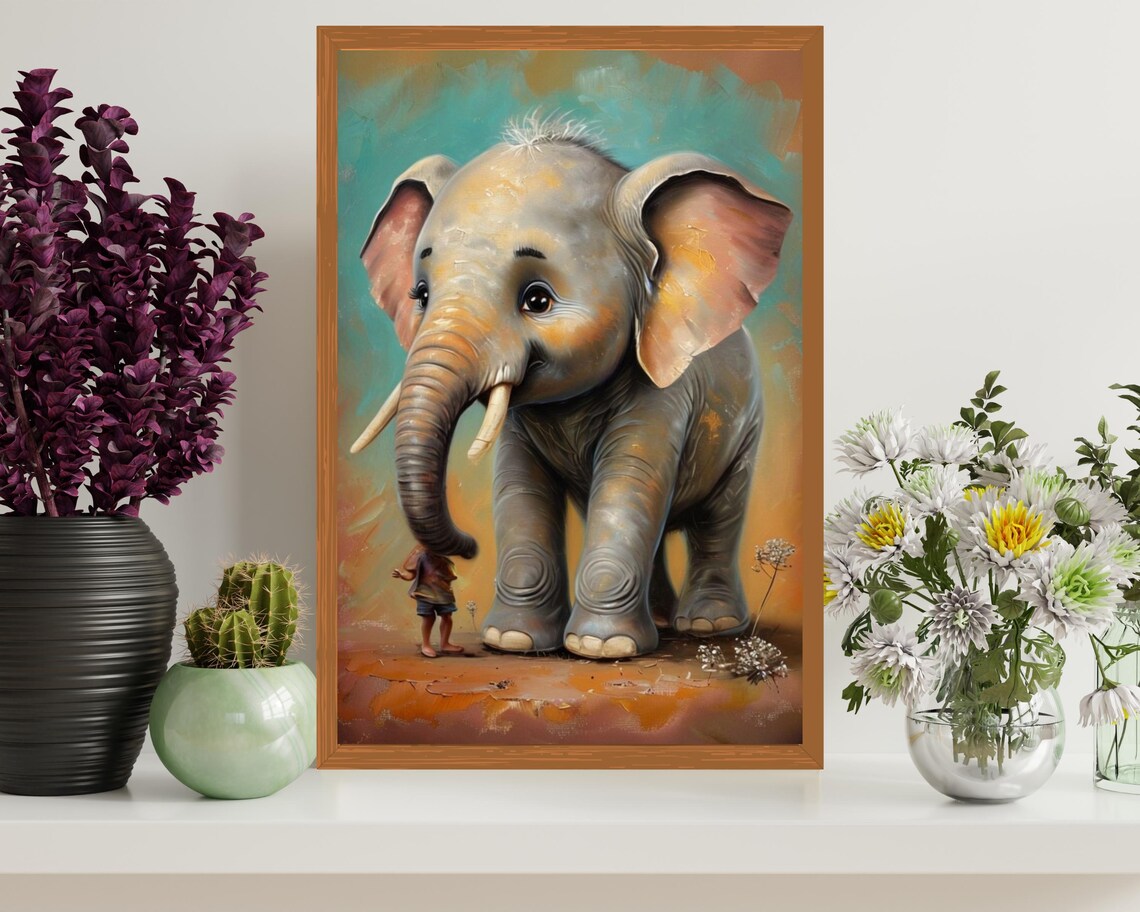 Baby Elephant Nursery Decor, Jungle Safari Illustration - Image 3