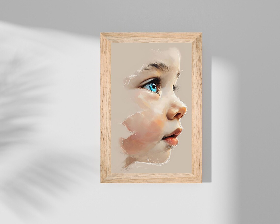 Blue Eyes Portrait, Modern Minimalist Face Illustration - Image 2