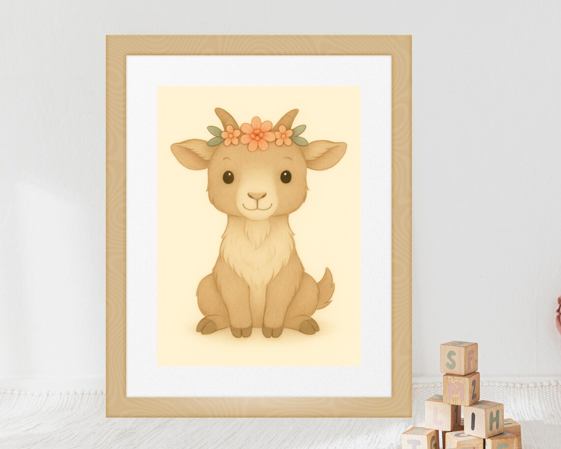 Farmhouse Goat Nursery Art Print, Rustic Baby Room