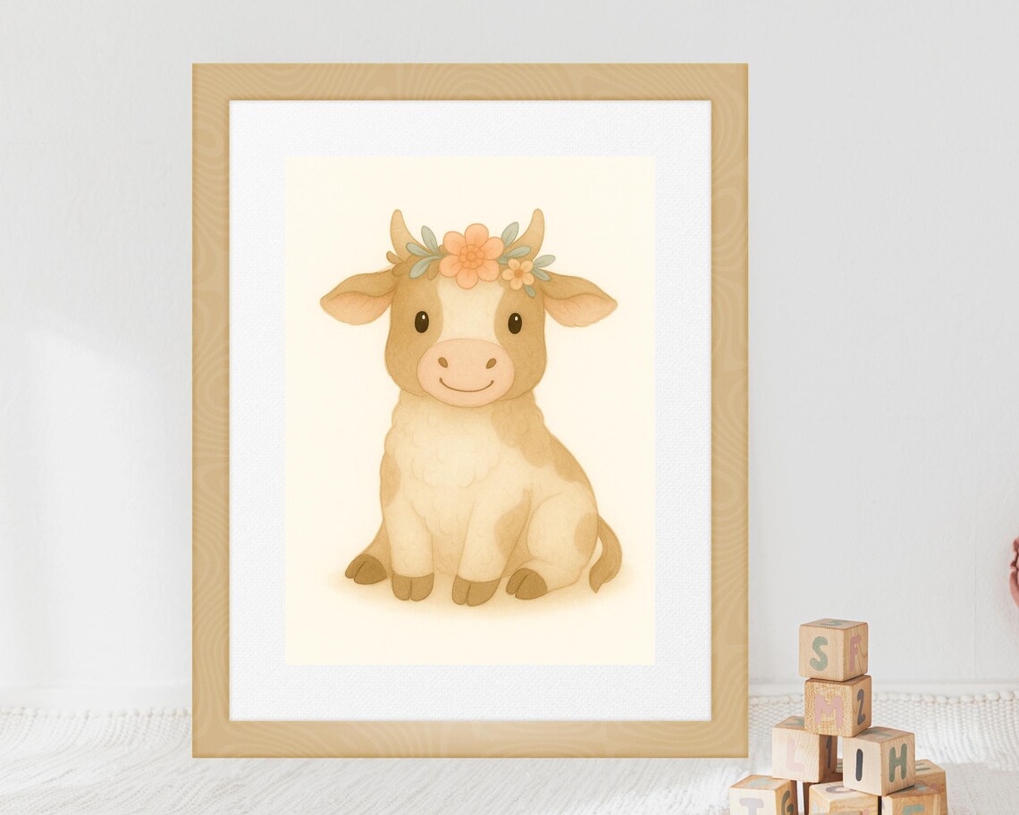 Farmhouse Cow Nursery Art Print, Floral Crown - Image 3