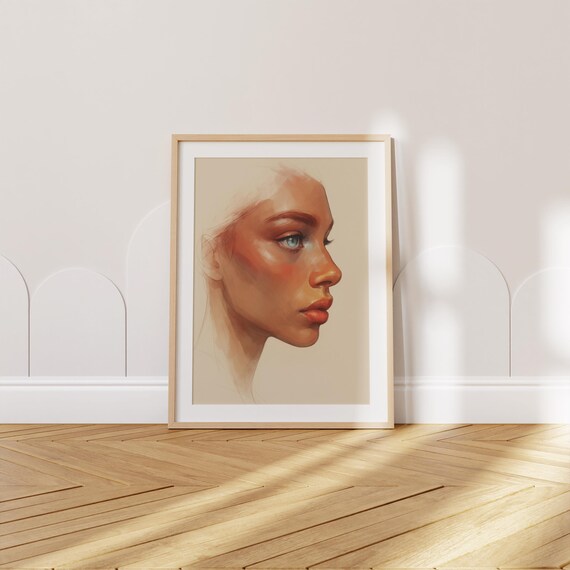 Minimalist Line Portrait Of Woman Wall Art Boho Feminine Face Illustration Modern Poster