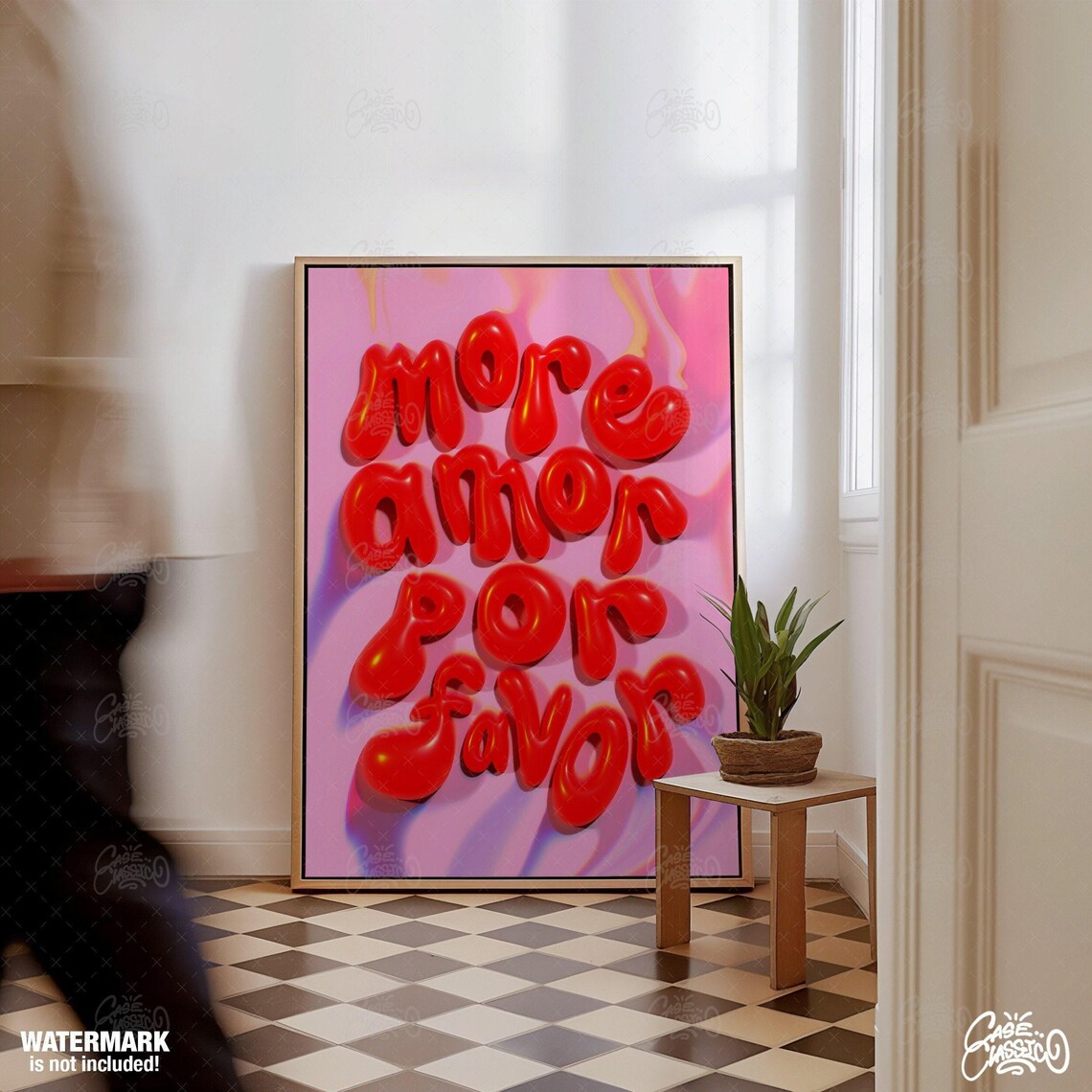 More Amor Por Favor Red 3D Bubble Letter Love Quote Poster Art