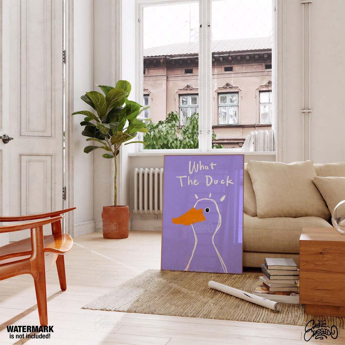 What The Duck Funny Purple Duck Line Art Quote Bathroom Poster