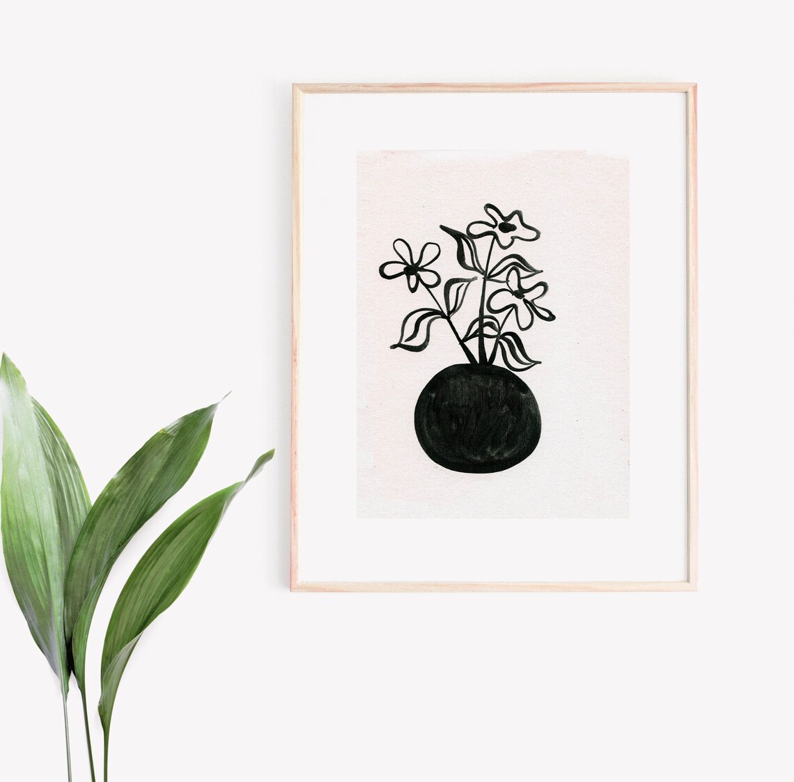 Minimalist Daisy Vase Art Print, Boho Vintage Floral - Image 2